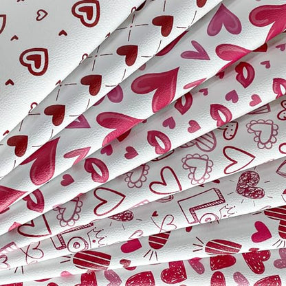 ONEART | 8 Pcs Printed Lychee Texture Faux Leather Sheets, 8"×12" Red Heart PU Leather Fabric for Earrings DIY Crafts Making-Heart - color: Heart