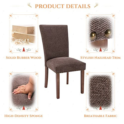 Parsons Dining Chairs Set of 4, Upholstered Nailhead Dining Room Kitchen Side Chair with Thick Cushions and Wood Legs, Brown - color: Brown, size: set of 4
