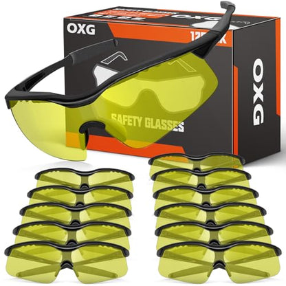 OXG 12 Pack Safety Glasses, ANSI Z87.1 Protective Eyewear for Men Women - color: 12p Yellow