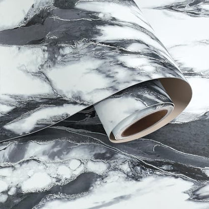 VaryPaper 24"x473" Black and White Marble Countertop Peel and Stick Wallpaper Marble Vinyl Wrap for Cabinets Table Furniture Waterproof Self Adhesive Removable Wall Paper for Bedroom Bathroom Kitchen - size: 24" x 473"