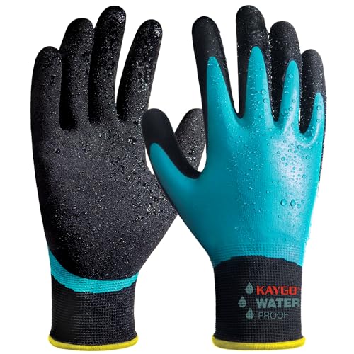 KAYGO Waterproof Work Gloves, Non-Slip Double Latex Coated, KG150 - color: Blue, size: Large