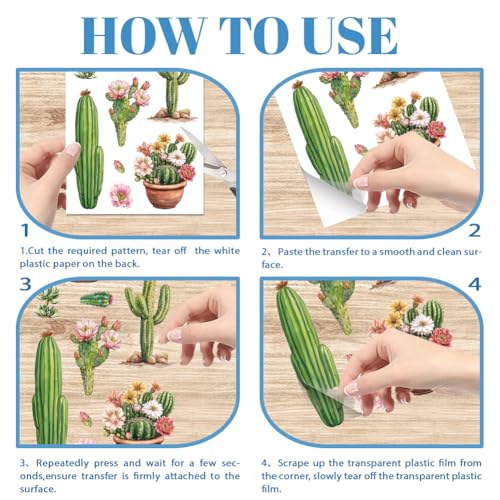 GLOBLELAND 3 Sheets Cactus Rub on Transfer for Furniture 6×12 inch - style: Cactus