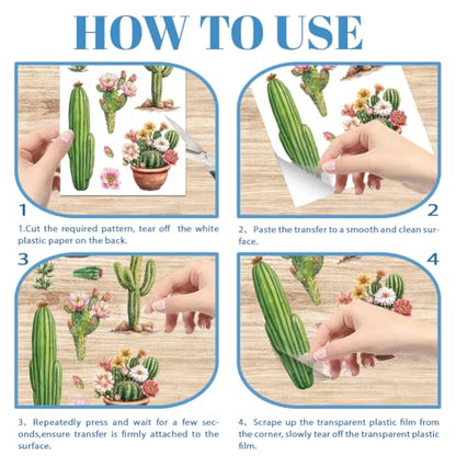 GLOBLELAND 3 Sheets Cactus Rub on Transfer for Furniture 6×12 inch - style: Cactus