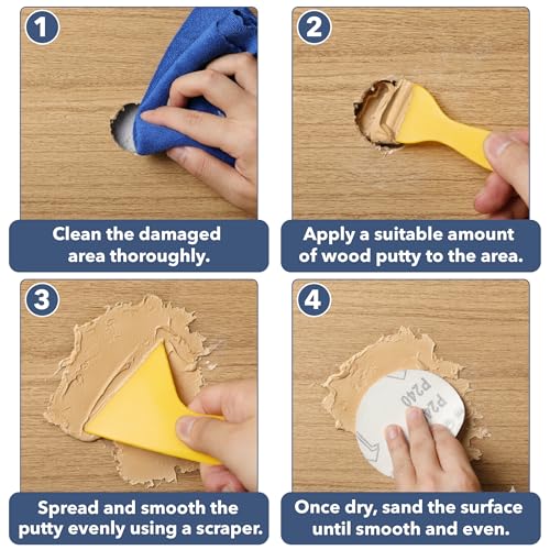 Bates- Wood Filler Putty Repair Kit, 9.87 Ounce, 2 Scrapers, 2 Sandpapers, Natural Wood Putty Filler Paintable & Stainable for Cracks, Holes and Defects in Wooden Furniture - color: Natural