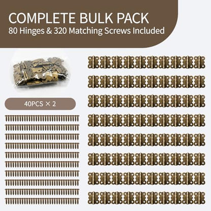 80 PCS Small Antique Bronze Butterfly Hinges, Retro Vintage Style Mini Hinges with Screws for Cabinet Crafts, Wooden Jewelry Box, Gift Box, DIY Projects (1 x 1.2in)