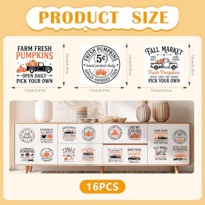 Fall Rub on Transfers for Crafts Vintage Slogans Pumpkin Transfer Stickers - style: Vintage Slogans