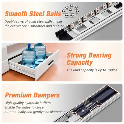 Soft Close Drawer Slides Ball Bearing 3 Folds Full Extension Side Mount Cabinet Runners Glides Rails Track 100 Lbs Load 10 12 14 16 18 20 22 24 Inch Silver(Silver-Soft Close- 1 Pr, 12inch) - color: Silver-Soft Close, size: 12 Inch