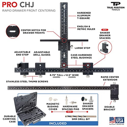 True Position Tools PRO Cabinet Hardware Jig - Install Drawer Front Handles and Knobs Faster - Made in USA - Hand Calibrated - size: PRO