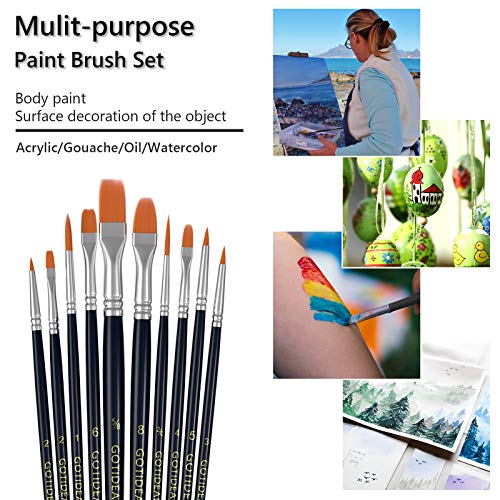 GOTIDEAL Paint Brushes, Acrylic Paint Brushes, 10 Pcs Round Pointed Tip