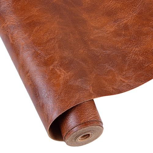 Faux Leather Fabric Sheet, 12 x 54 Inches, Texture Synthetic Material for DIY Crafts, Leather earings,Upholstery, Automotive, Sofa Projects Individual 1/3 Yard Cut (Brown, 1/3 Yard) - color: Brown, size: 1/3 Yard