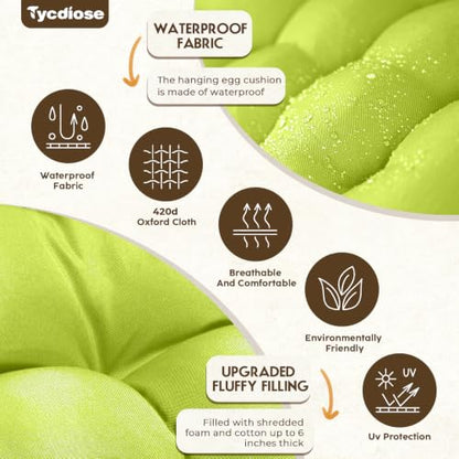 Egg Chair Cushion Replacement, Waterproof Outdoor Hanging Egg Chair Cushion Hammock Swing Chairs Cushions Pads, U-Shaped Thickened Cushions for Hanging Eggs Chairs, 47x33x7 Inch (Light Green) - color: Light Green
