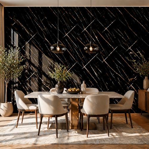 Black Gold Marble Peel and Stick Wallpaper, 47.2 x 394 in - color: Black Gold Marble, size: 47.2" x 394"