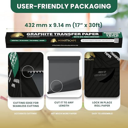 MyArtscape Graphite Transfer Paper Roll 17" x 30ft Black Waxed - size: 17" x 30ft