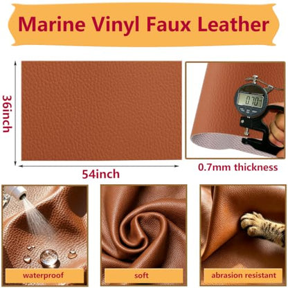CDY Marine Vinyl Upholstery Fabric: 54"x36" Soft Grain Faux Leather Durable - color: Brown, size: 1 Yard（54"x36")