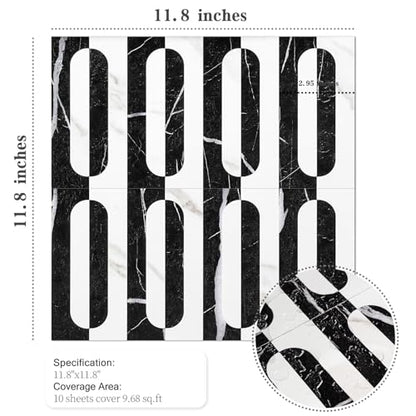 STICKGOO Peel and Stick Backsplash Tiles, 12 x 12 in, White/Black Slate - color: Marble Black+Pure White