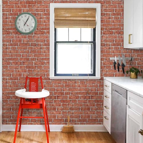 Cohoo Home Red Brick Wallpaper Peel and Stick Contact Paper Faux 787”×18” - color: Red, size: 17.7" x 787"
