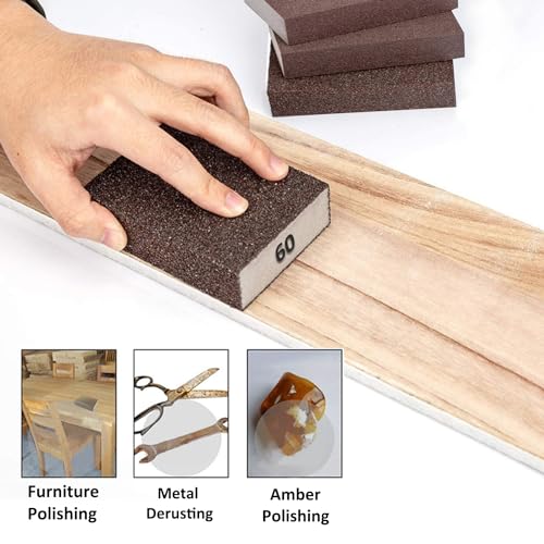 Tnisesm 6Pcs Sanding Blocks 80 Grits Sanding Sponge,for Drywall Wood Metal Washable & Reusable Sandpaper BlocksWashable and Reusable - size: 80 Grit