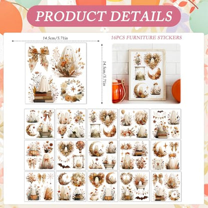 16 Pcs Halloween Fall Rub on Transfers for Crafts 5.7x5.7 Inch - color: Ghost