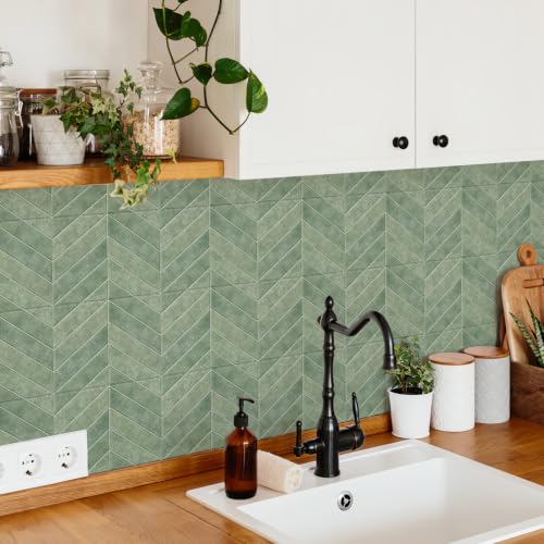 10 Sheets Thicker Design Peel and Stick Backsplash, 3D Self Adhesive Peel and Stick Wall Tile Backsplash for Kitchen, Bathroom, 11.4"x9.1", Light Green - color: Light Green