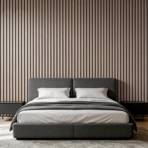 KASARO 5 Pieces Faux Wood Slat Wall Panel, Peel and Stick EVA Decor, Grey - color: Gray
