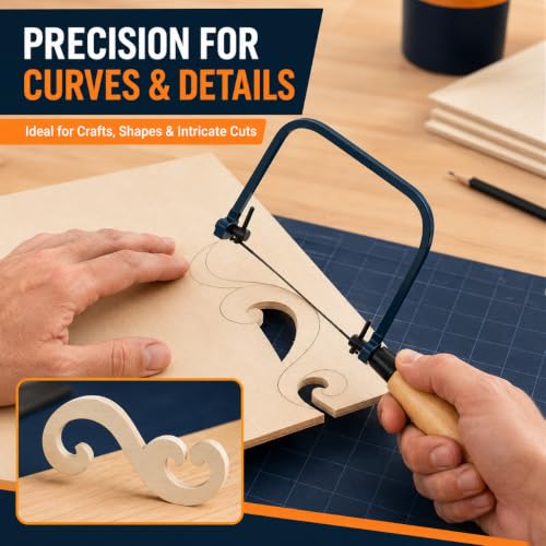 Coping Saw Frame Set with 5 Replacement Blades for Wood, Metal & Plastic