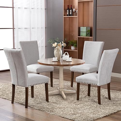 COLAMY Upholstered Parsons Dining Chairs Set of 2, Fabric Dining Room Kitchen Side Chair with Nailhead Trim and Wood Legs - Light Grey - color: F-lightgrey, size: Set of 2