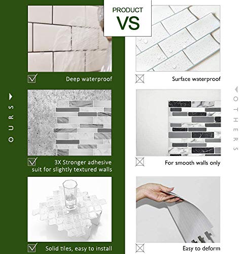 STICKGOO Thicker Design Peel and Stick Tile Backsplash, 12”×12”Stick on Backsplash for Kitchen, Self Adhesive Tile Stickers for Kitchen Backsplash and Bathroom(10 Sheets, Gray) - color: Grey