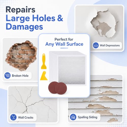 8PCS Drywall Repair Kit Self-Adhesive 12 x 12In& Scraper Sandpaper