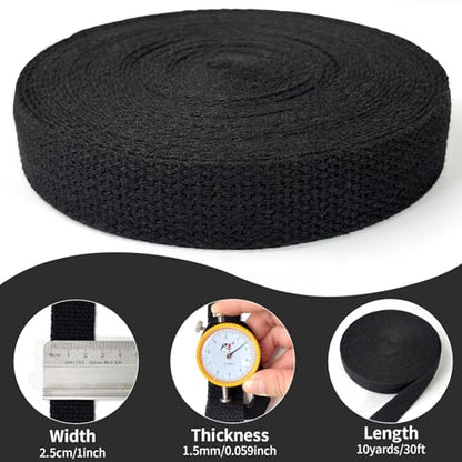 Black Cotton Webbing 1in x 10Yards - color: Black