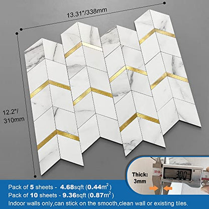 Kitchen Peel and Stick Backsplash Tiles Diamond White Gold 10pcs - color: White Gold, size: 10sheets