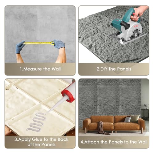 Faux Stone Wall Panels, 5-Pack 3D PU Cement-Texture Panels, Gray - color: Dark Gray