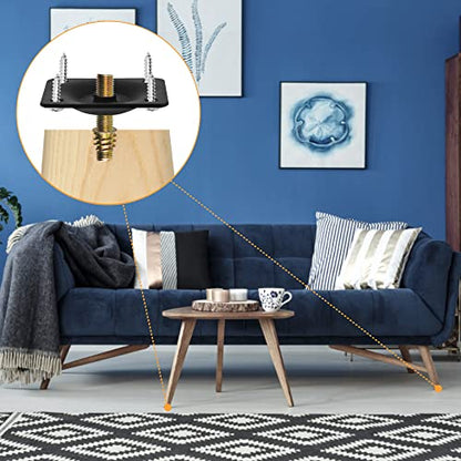 WMYCONGCONG 8 Sets Leg Mounting Plates 11 Degree Angled, Furniture Leg Plate Attachment T-Plate Industrial Strength 5/16" (M8) Heavy Duty Sofa Legs with Hanger Bolts Screws for Couches Seats (Black)
