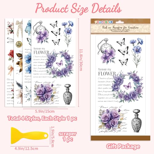 Peacoblue Flowers Background Pattern Rub On Transfers for Furniture 6"x12" - style: Flowers Background Pattern