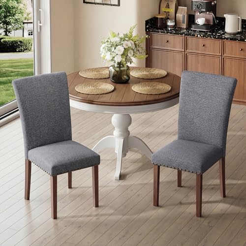 COLAMY Upholstered Parsons Dining Chairs Set of 4, Fabric Dining Room Kitchen Side Chair with Nailhead Trim and Wood Legs - Dark Grey - color: F-darkgrey, size: Set of 4
