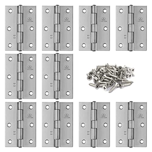 10pcs 304 Stainless Steel 2.5-inch Folding Butt Hinges Home Furniture Hardware Door Hinges for Case Lid Wooden Jewelry Box Lid (63mm x 41mm x 1.2mm) - size: 10pcs 2.5-inch w Screws