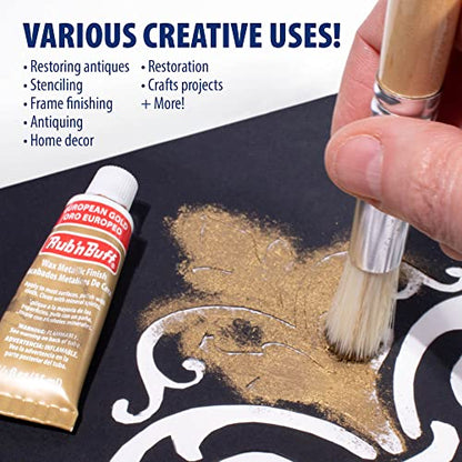 AMACO Rub n Buff Wax Metallic Finish - 3 Rub n Buff European Gold 15ml Tubes - Versatile Gilding Wax for Finishing Furniture Antiquing and Restoration - Rub and Buff Colors Set of Three