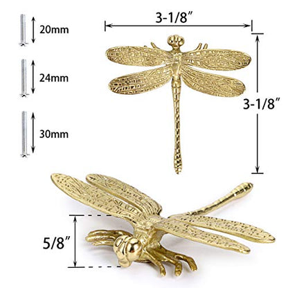 JUXYES Unique Gold Dragonfly Handle Pulls Knobs for Cabinets and Drawers - size: Pack of 2