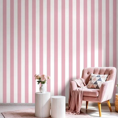 Pink and White Striped Peel and Stick Wallpaper 17.3"x80" - color: Pink, size: 17.3" x 80"
