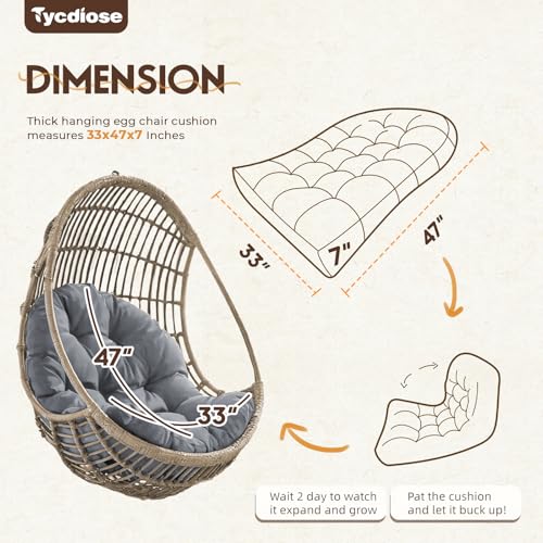 Egg Chair Cushion Replacement, Waterproof Outdoor Hanging Egg Swing Chair Cushions Pads, U-Shaped Thickened Cushions for Hanging Eggs Chair with Ties, 47x33x7 Inches (Grey) - color: Grey