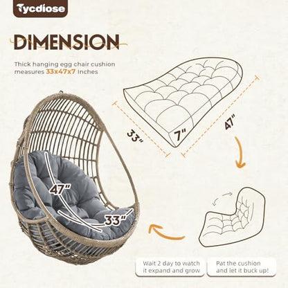 Egg Chair Cushion Replacement, Waterproof Outdoor Hanging Egg Swing Chair Cushions Pads, U-Shaped Thickened Cushions for Hanging Eggs Chair with Ties, 47x33x7 Inches (Grey) - color: Grey