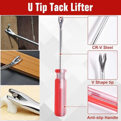 4 PCS Upholstery Staple Remover Tack Puller Nail Remover Tool Set Includs End Cutting Pliers, U & V Tip Tack Lifters, Staple Puller for Furniture Floor Wall Wooden Case Car Photo Frame Carpet