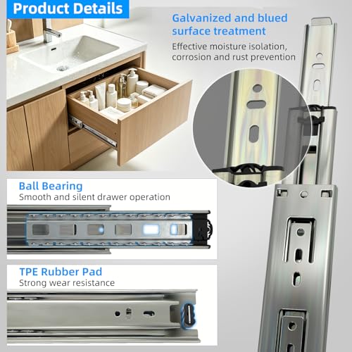 SHUHANG 10 Pair Full Extension Drawer Slides 8 10 12 14 16 18 20 22 24 Inch Ball Bearing Rails 100 lb Load Capacity Side Mount Cabinet Dresser Glides Wardrobe Kitchen Trash Can Slider Runners Silver - size: 8 Inch, style: 10 Pair (Silver)