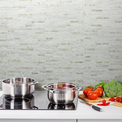 AULIGET 2 Sheets Faux Stone Peel and Stick Backsplash, Beige Stone Look PVC Wall Tile Stick on Backsplash for Kitchen and Bathroom - color: Beige Stone + Metal Gold, size: 2 Sheets, 6"x12"x0.12"