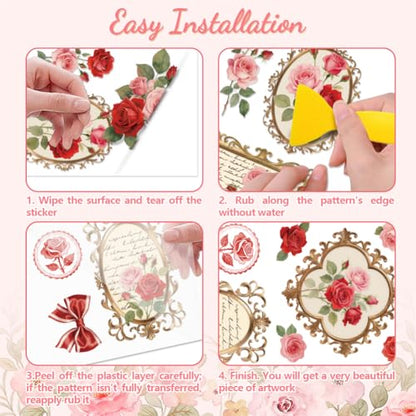 Peacoblue Vintage Rose Frame Rub On Transfers for Furniture Craft 6"x12" - style: Vintage Rose Frame