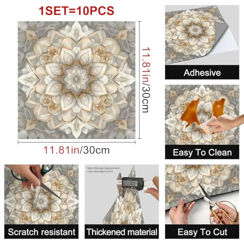 HOMETITUTE Mandala Pattern 12x12 Inch Peel Stick Vinyl Floor Tile - style: Mandala