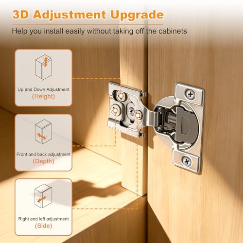 Probrico 4 Pack 2 Pair 1/2 inch Overlay Soft Close Cabinet Hinges Hidden Door Hinge for Kitchen Cabinet Hinges Concealed Self Closing Face Frame for Cupboard, Wardrobe, 105 Degree Opening Angel - size: 1/2 Inch