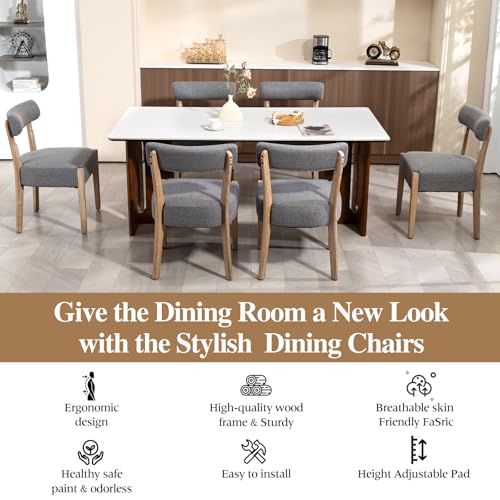 ZJhome Dining Chairs Set of 2,Mid Century Modern Dining Chair Set - Linen Upholstered Low Back Kitchen & Dining Room Chairs with Woven Design,Grey Fabric - color: Grey Fabric, size: Set of 2