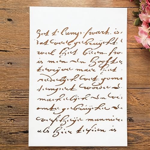 TIAMECH A4 Reusable Vintage Script Words Stencil for Painting - style: Script Paragraph