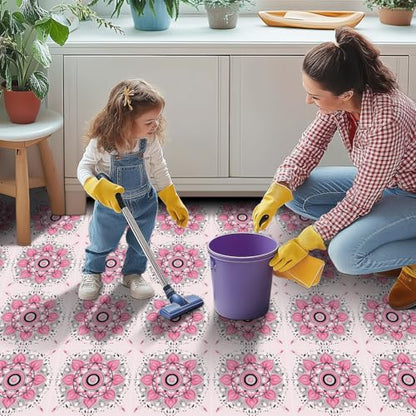 HOMETITUTE Pink Mandala Floral 12x12 Inch Peel Stick Vinyl Floor Tile - style: Pink Mandala