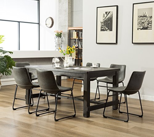 7-Piece Dining Room Set with Wood Table and 6 Faux Leather Chairs, Brown - color: Brown-b